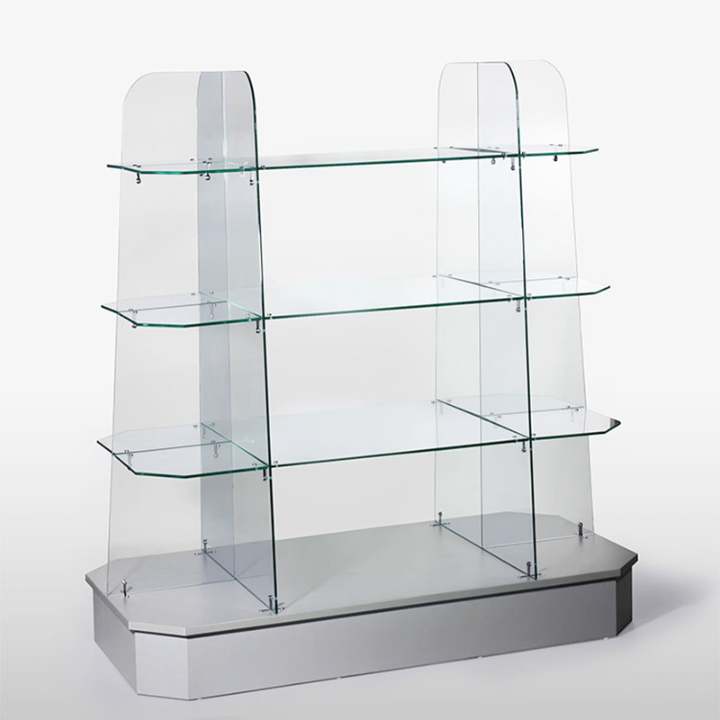 Custom Retail Gondola Display Stand Tempered Glass Shelves