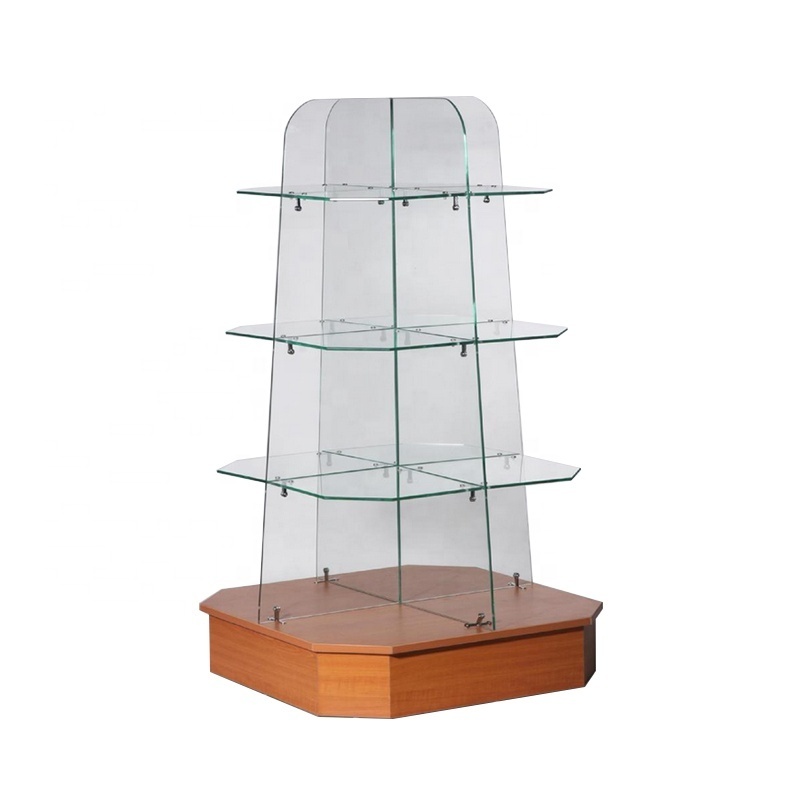 Custom Retail Gondola Display Stand Tempered Glass Shelves