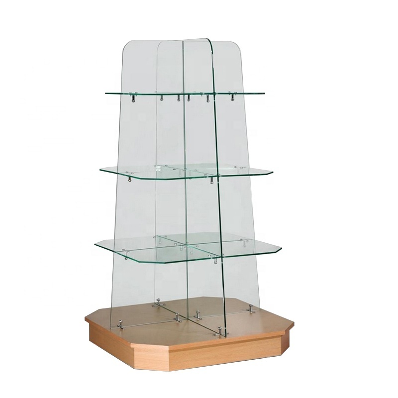 Custom Retail Gondola Display Stand Tempered Glass Shelves