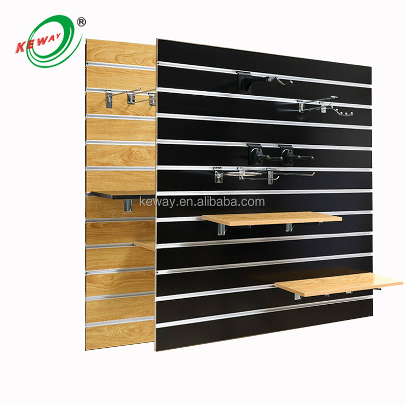 Factory 15-18mm slatwall display rack mdf decorative slatwall panels 4x8ft aluminum insert MDF slatwall panel shelve