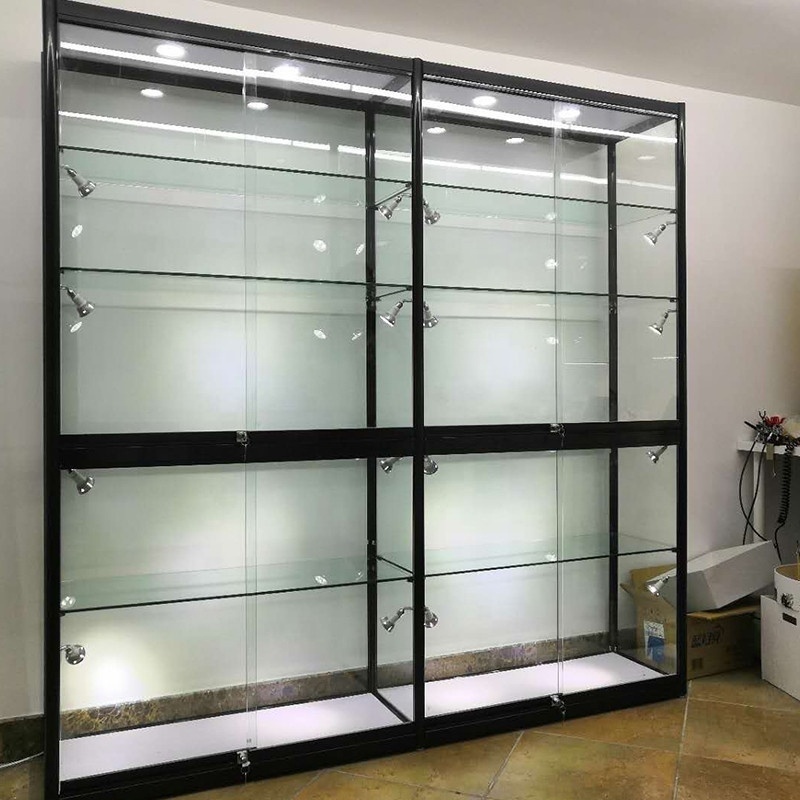 Keway Factory Custom Wall Glass Showcase Cabinet Vitrine Led Light Glass Countertop Display Case for Store/ Home Display Stand