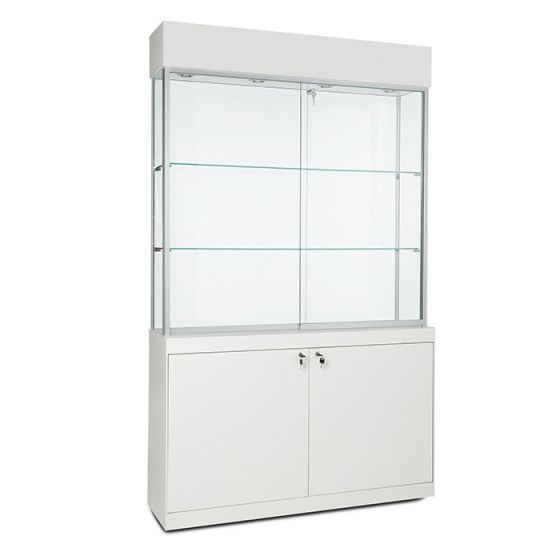 Base Storage Glass Cabinet with Locking Hinged Doors Mdf Board Tempered Glass Display Showcase