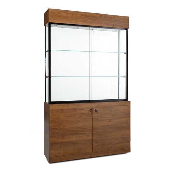 Base Storage Glass Cabinet with Locking Hinged Doors Mdf Board Tempered Glass Display Showcase