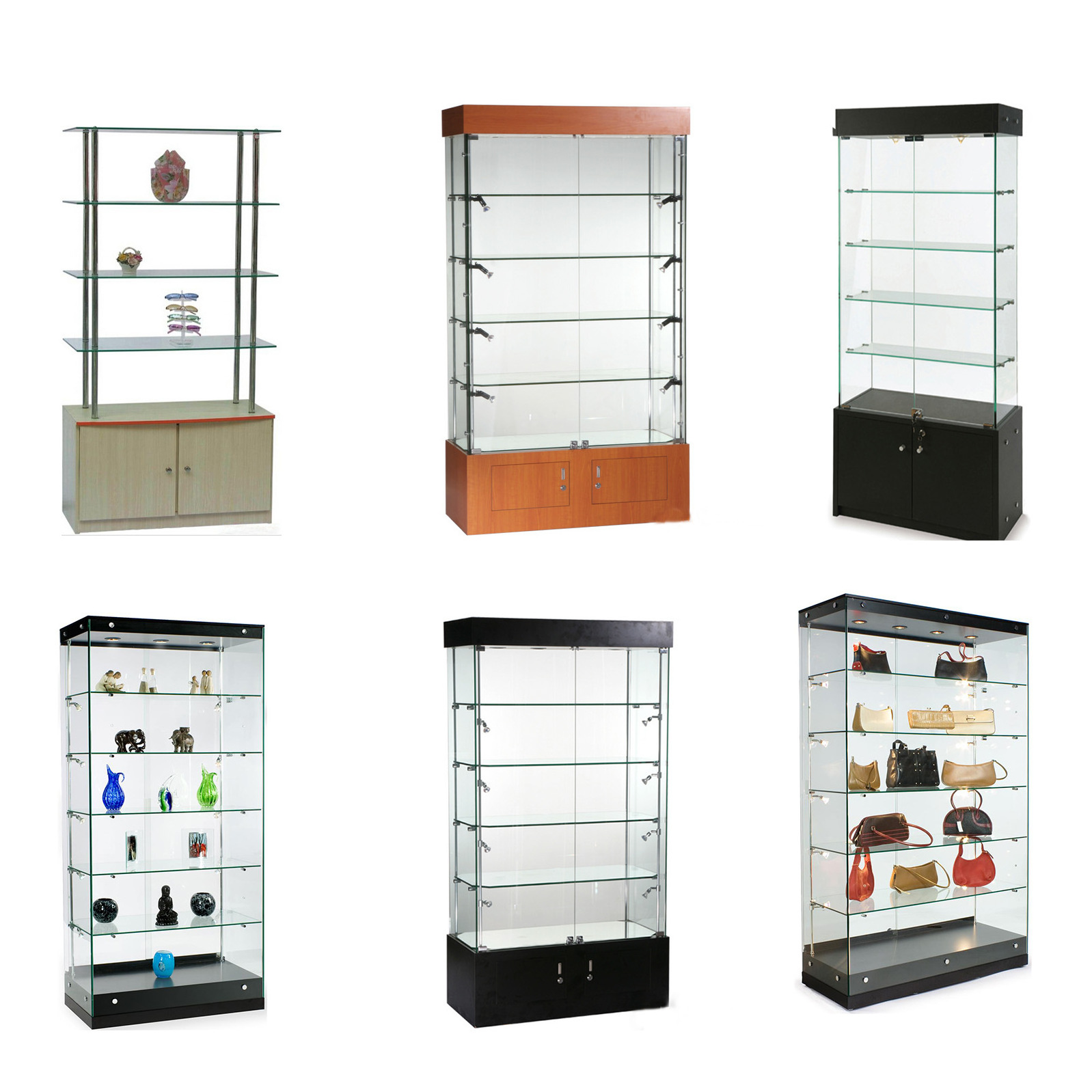 Base Storage Glass Cabinet with Locking Hinged Doors Mdf Board Tempered Glass Display Showcase