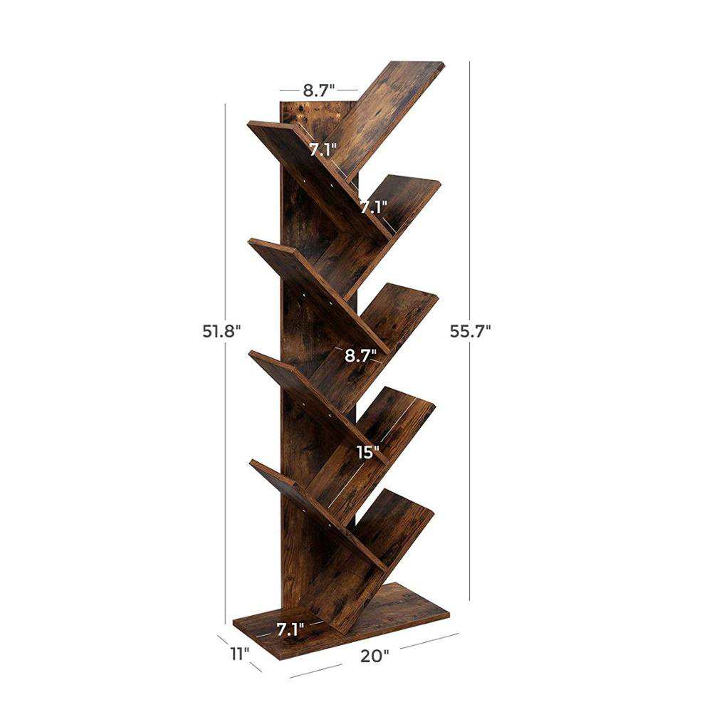 Costom Modern Wooden Book Rack, Floor Standing Book Shelf Curved Tree Bookcase Tree Bookshelf