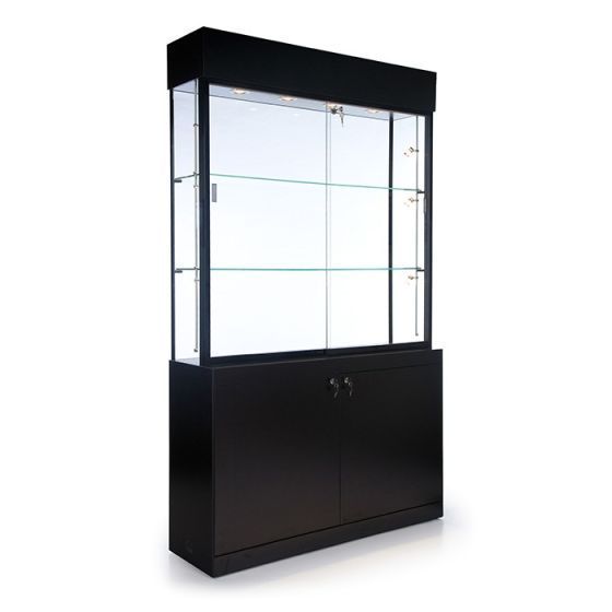 Base Storage Glass Cabinet with Locking Hinged Doors Mdf Board Tempered Glass Display Showcase