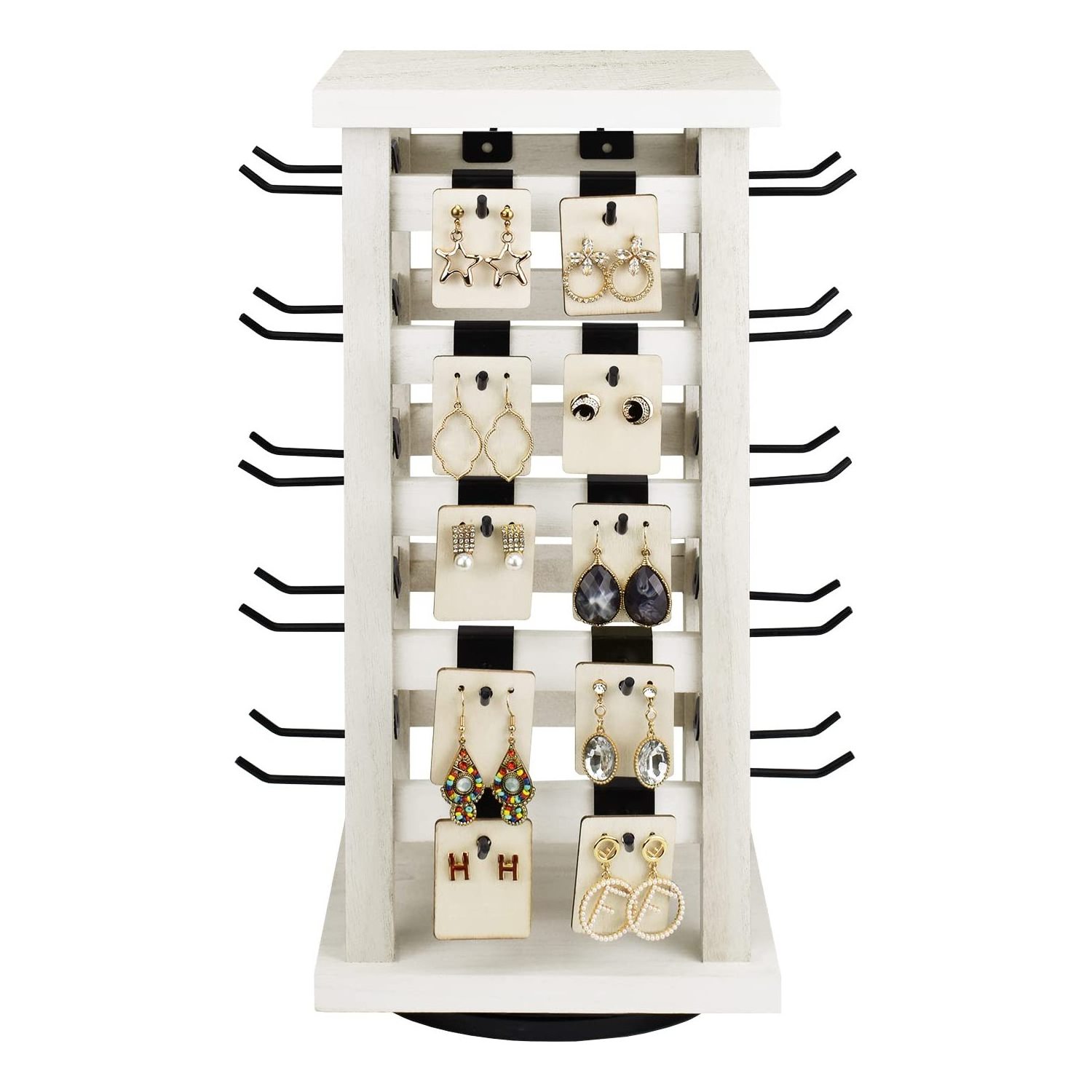 Keway 5 Tiers Easy Assemble Exquisite Wood 360 Rotating Jewelry Storage Display Tower Earring Display Stands for Selling