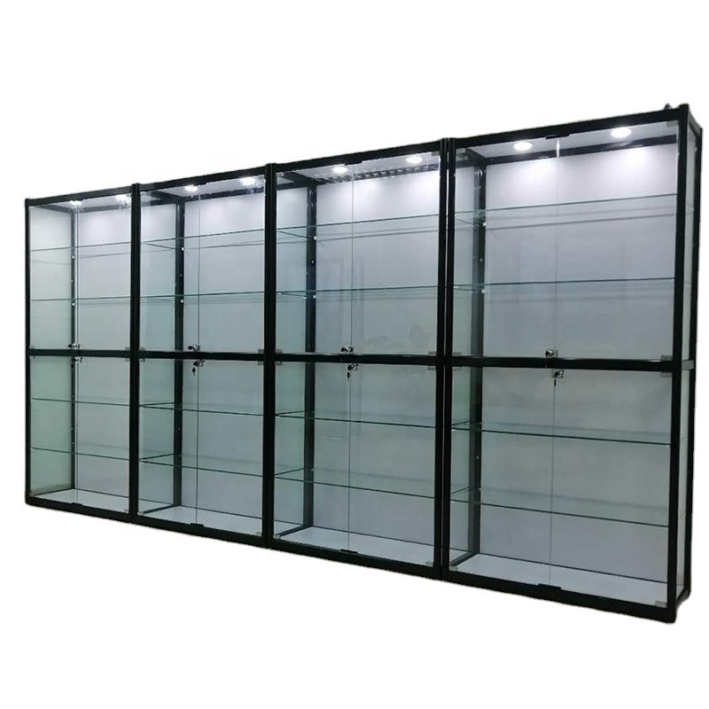 Keway Factory Custom Wall Glass Showcase Cabinet Vitrine Led Light Glass Countertop Display Case for Store/ Home Display Stand