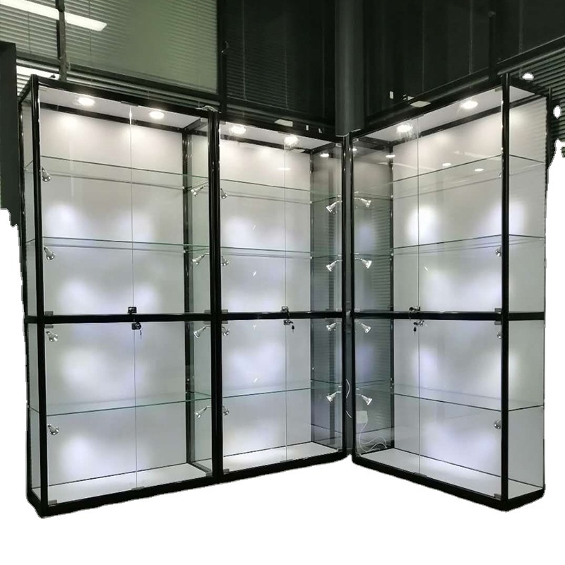 Keway Factory Custom Wall Glass Showcase Cabinet Vitrine Led Light Glass Countertop Display Case for Store/ Home Display Stand