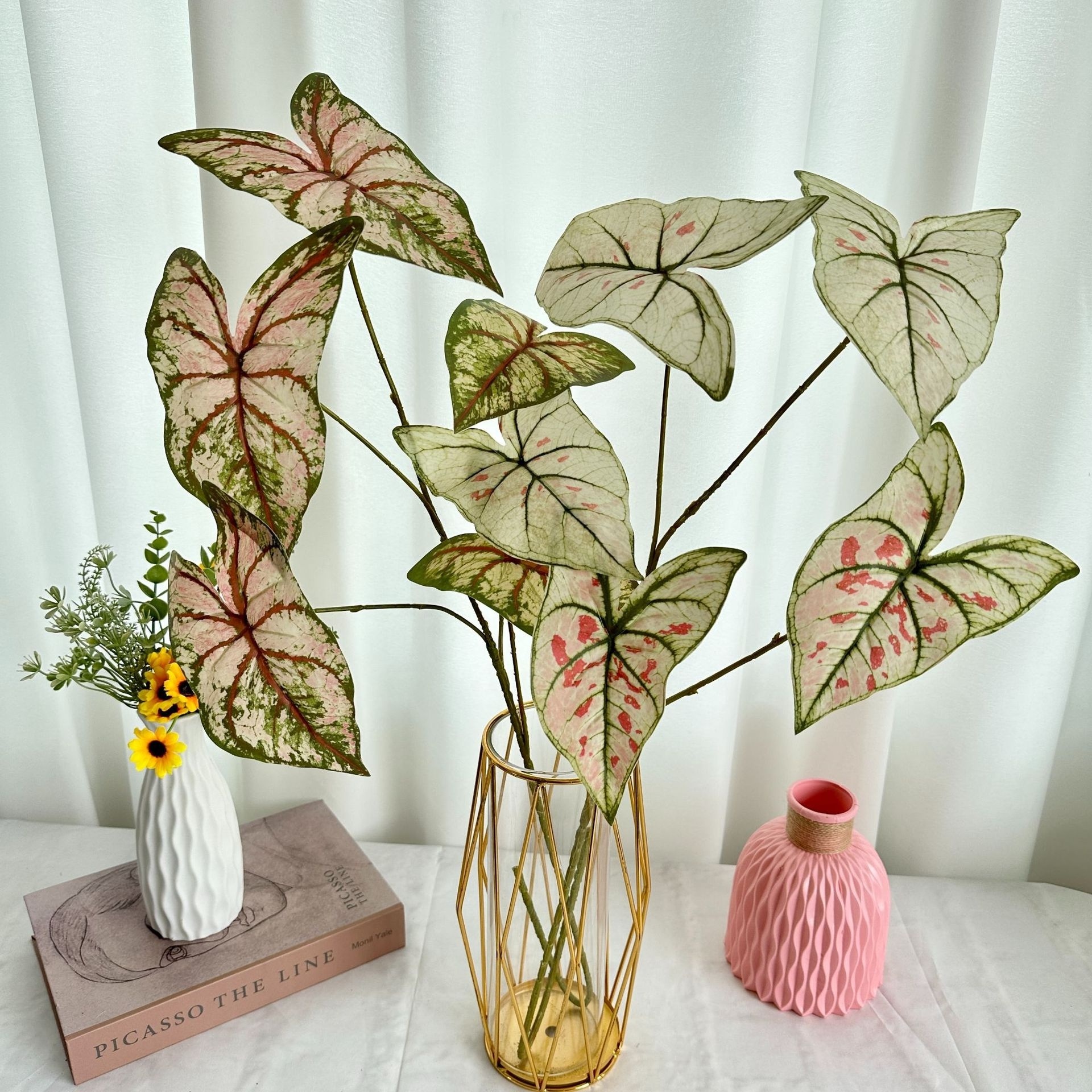 KEWEI-J839 Real Touch Plant Artificial Caladium Leaves Plant Bunches Greenery Caladium Artificial Plants