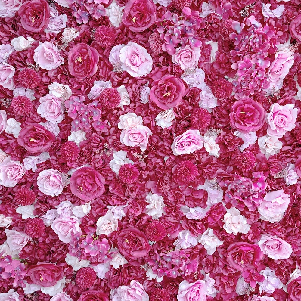 A-151 Artificial Floral Backdrop Backdrop Roll Up 3D Rose Wall Panels Hot Pink Flower Wall