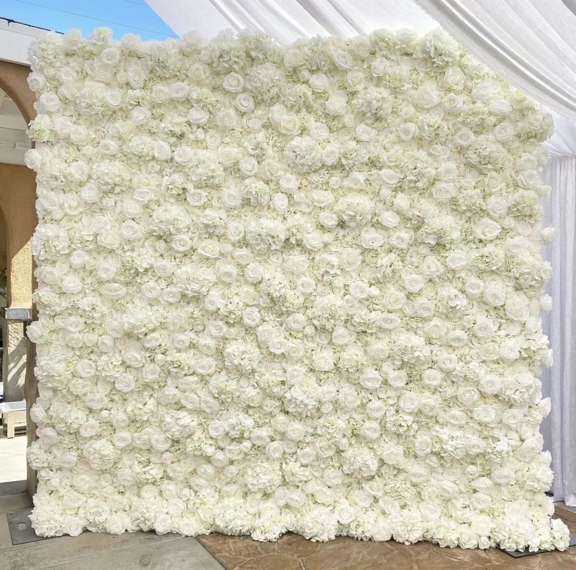 J-092 8x8 Flower Wall Wedding Rose Floral Wall 3D Roll Up Cloth Flower Panel White Flower Wall Backdrop