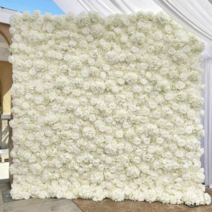 J-092 8x8 Flower Wall Wedding Rose Floral Wall 3D Roll Up Cloth Flower Panel White Flower Wall Backdrop