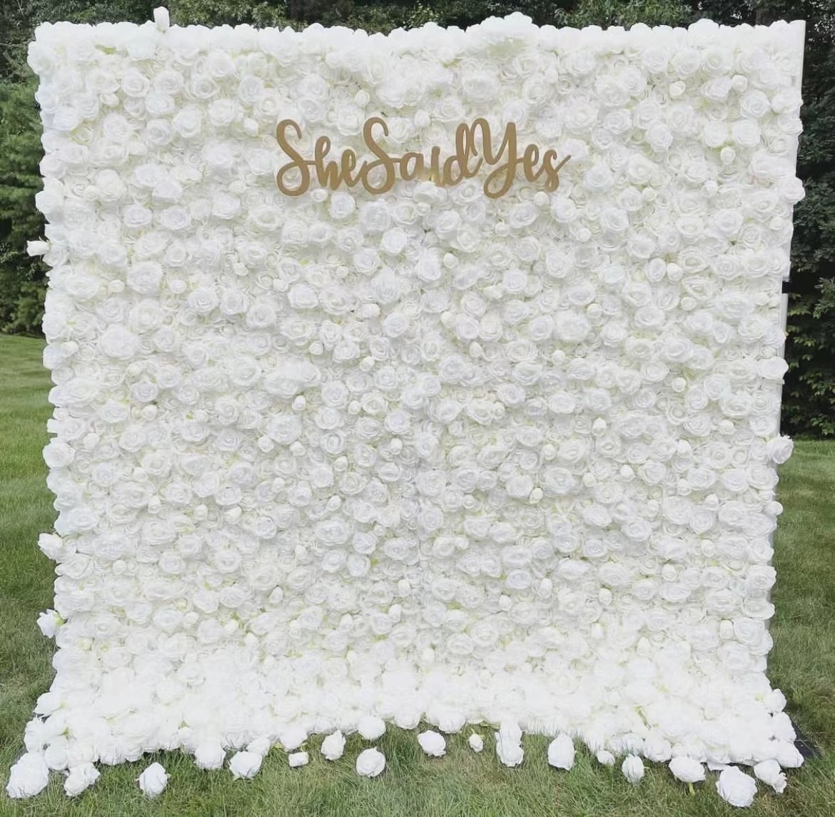 J-092 8x8 Flower Wall Wedding Rose Floral Wall 3D Roll Up Cloth Flower Panel White Flower Wall Backdrop