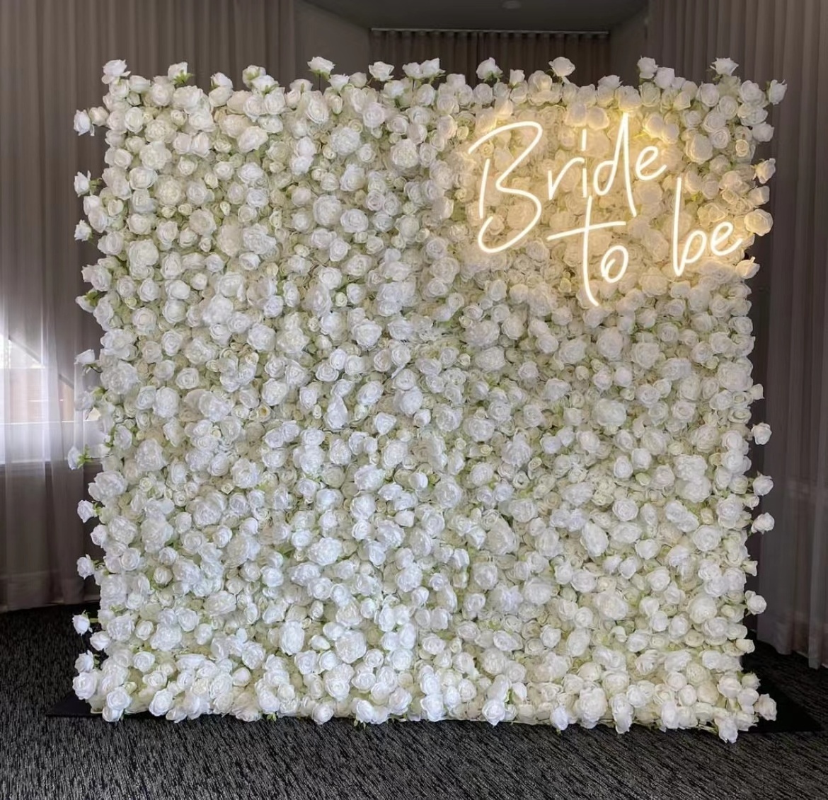 J-092 8x8 Flower Wall Wedding Rose Floral Wall 3D Roll Up Cloth Flower Panel White Flower Wall Backdrop