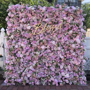 J-195 Wedding Decorations Backdrop 5D Cloth Base Artificial Flowers Backdrop Roll Up Wedding Purple Flower Wall