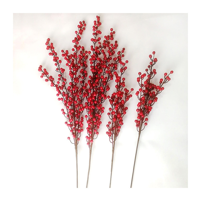 JAB-018 88cm Artificial Red Berry Branch Foam Artificial Berry For 5 Branches Artificial Berries Christmas Decoration