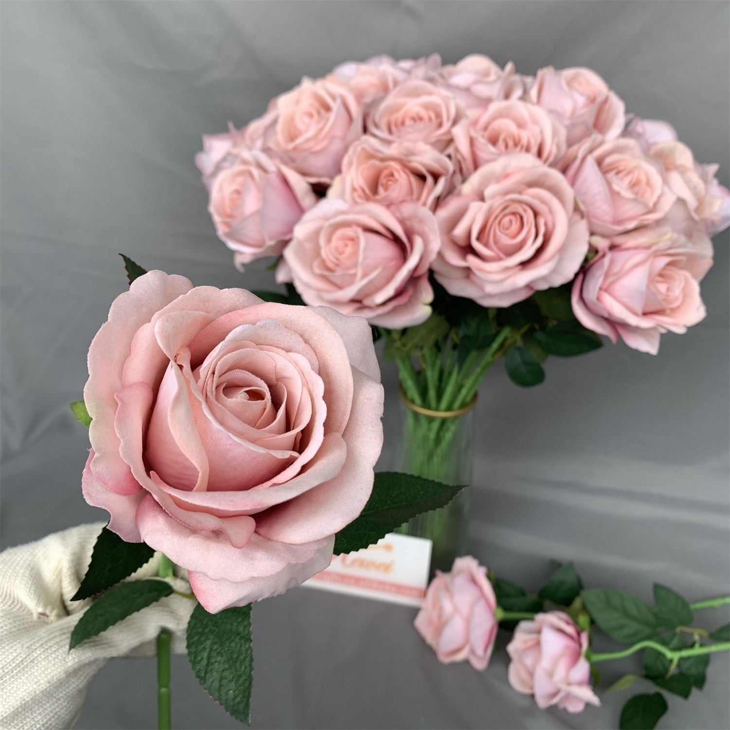 KEWEI 070 Wedding Red Velvet Rose Artificial Flowers Fabric Rose Flower Dusty Pink Velvet Single Roses