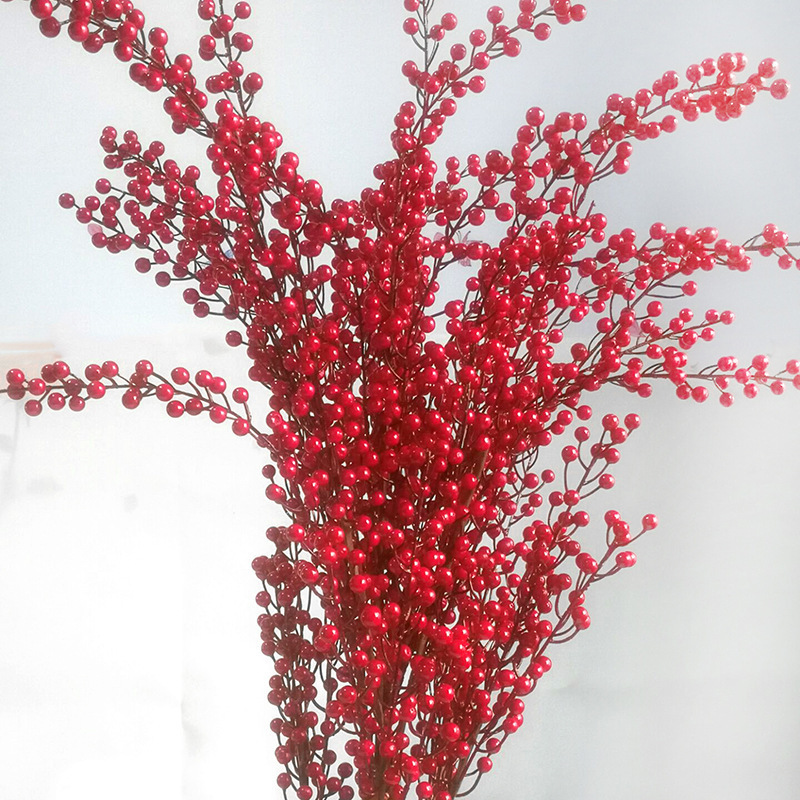 JAB-018 88cm Artificial Red Berry Branch Foam Artificial Berry For 5 Branches Artificial Berries Christmas Decoration