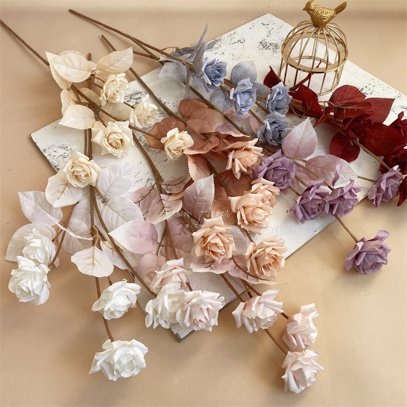 J-391 5 Heads White Roses Artificial Flowers Wedding Silk Roses Artificial Flowers