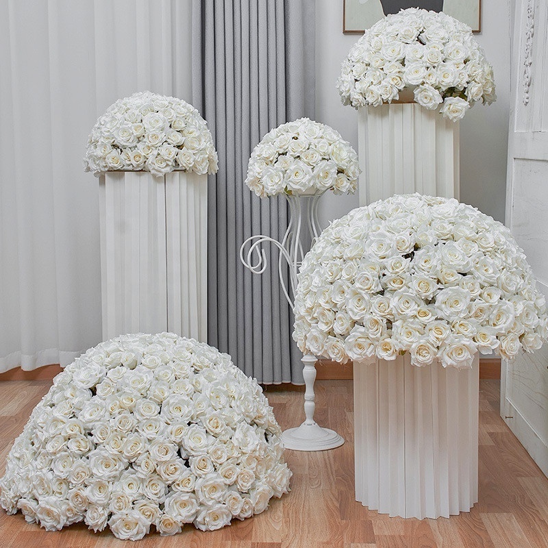 A-704 Wedding Centerpieces White Rose Kissing Ball Silk Flower Ball White Ivory Rose Ball