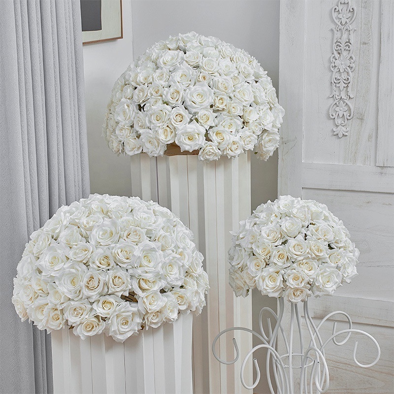 A-704 Wedding Centerpieces White Rose Kissing Ball Silk Flower Ball White Ivory Rose Ball