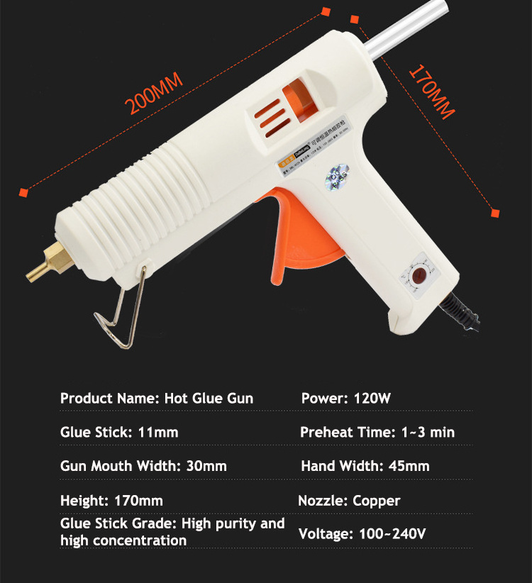 Adjustable Temperature 120W Hot Melt Glue Gun with Light High Power Industrial Glue Gun Tool