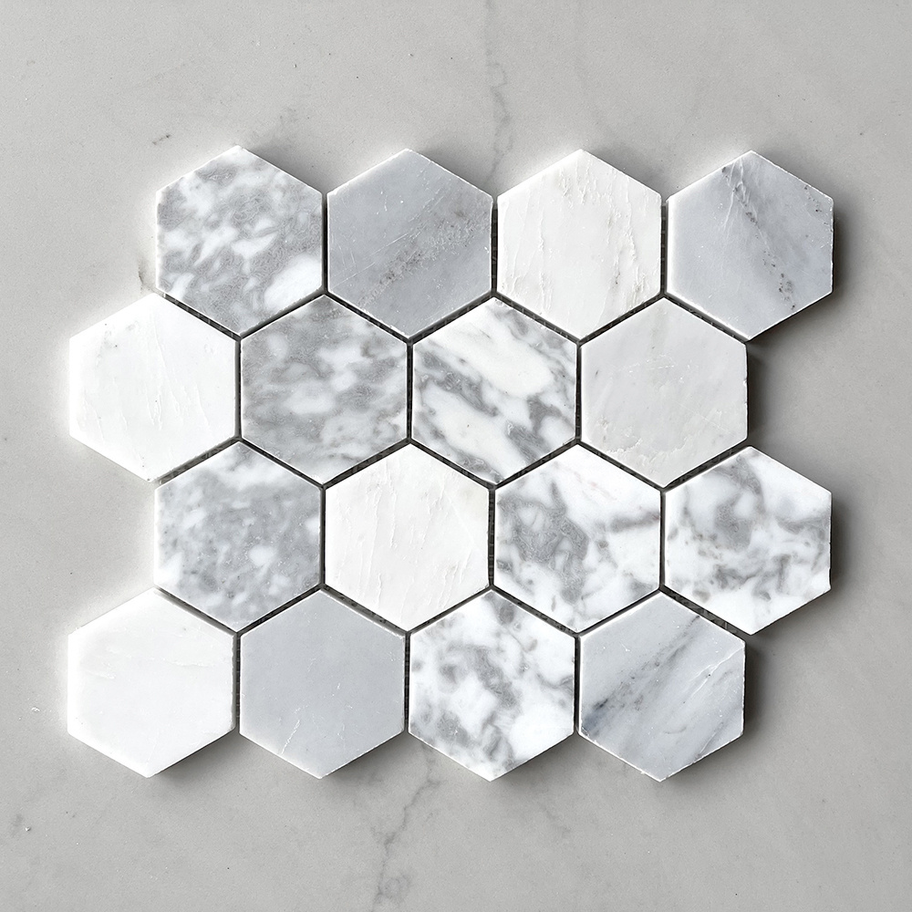 White Grey Beveled Hexagon Polished Metro For Kitchen Bathroom Wall Subway Tile