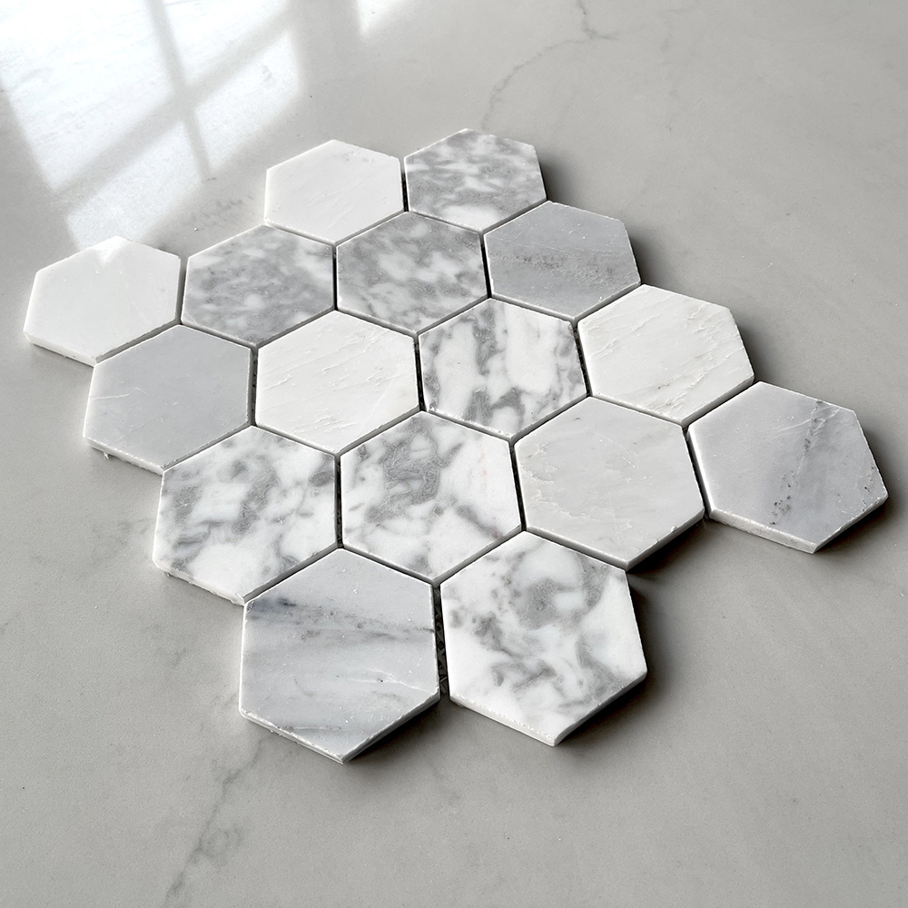 White Grey Beveled Hexagon Polished Metro For Kitchen Bathroom Wall Subway Tile