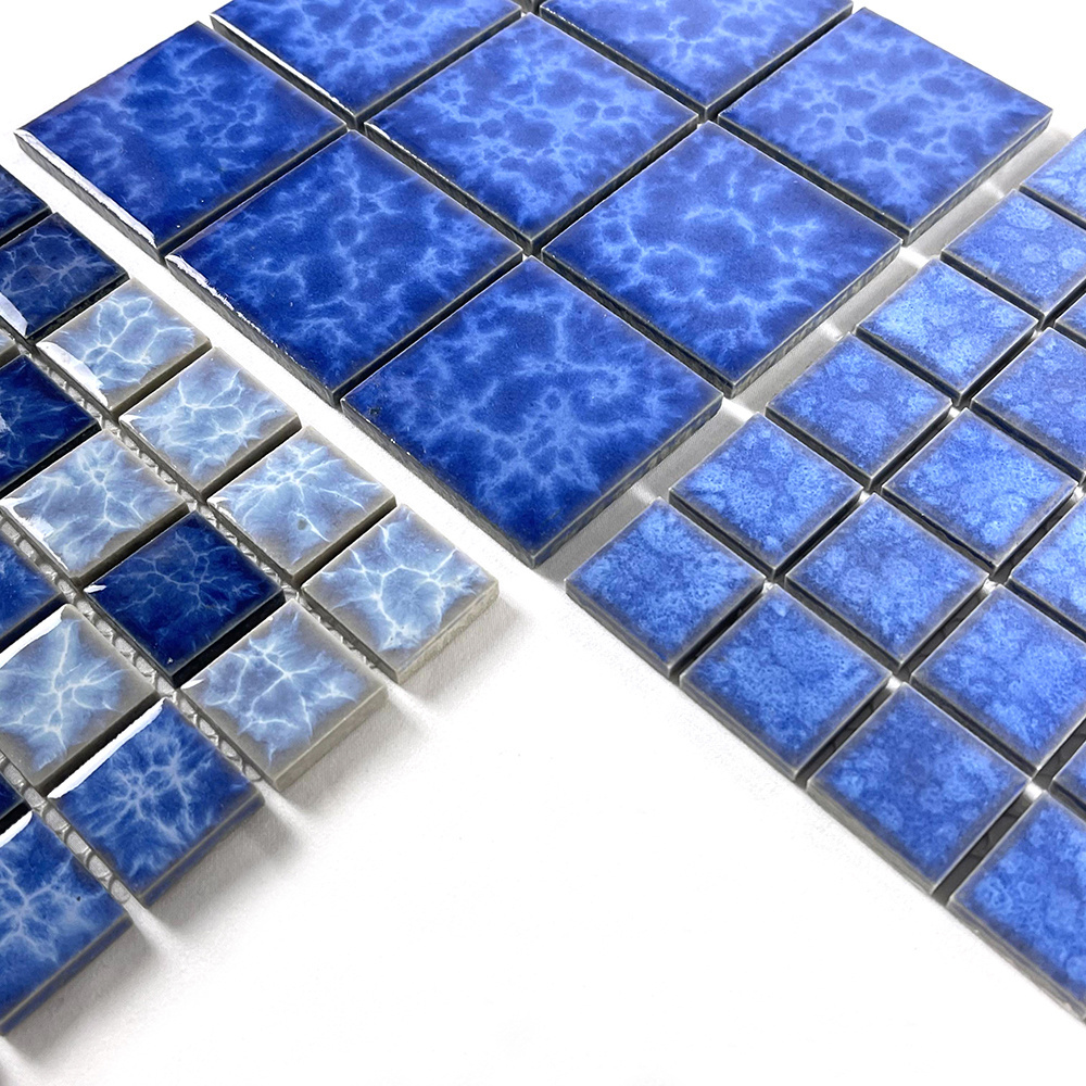 Cheap Price Foshan Supplier Square Shaped Kitchen Bathroom Floor Wall Blue Ceramic Mosaic Swimming Pool Tile