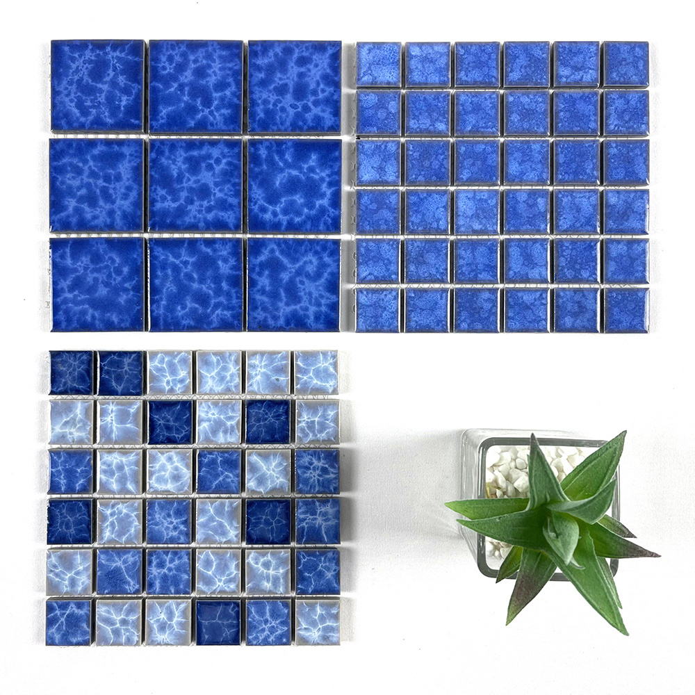 Cheap Price Foshan Supplier Square Shaped Kitchen Bathroom Floor Wall Blue Ceramic Mosaic Swimming Pool Tile