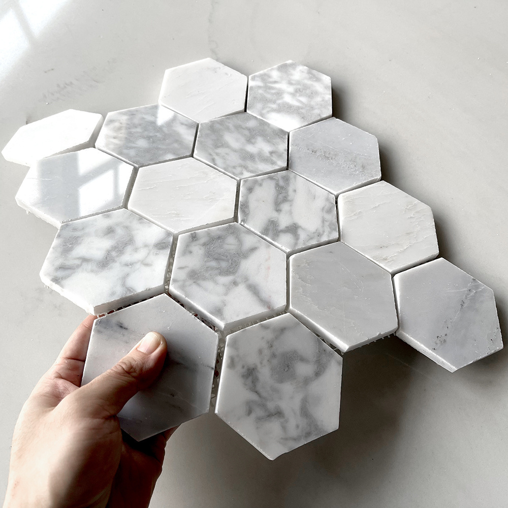 White Grey Beveled Hexagon Polished Metro For Kitchen Bathroom Wall Subway Tile