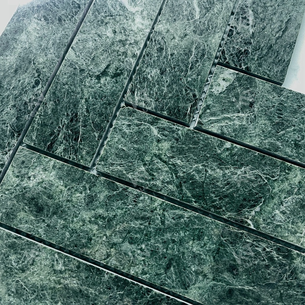 Foshan Hot Design Custom Cheap Polished Herringbone Marble Tiles Mosaic Green