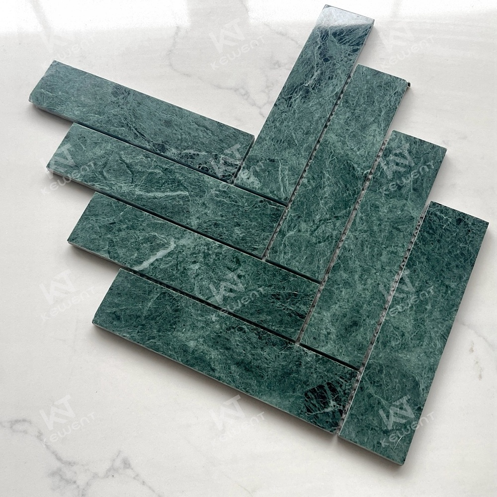 Wholesale Polished Herringbone Marble Look Bathroom Green Marble Mosaic Tiles