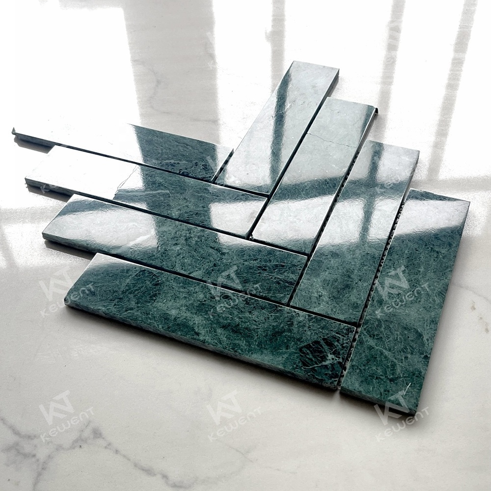 Foshan Hot Design Custom Cheap Polished Herringbone Marble Tiles Mosaic Green