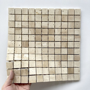 Kewent Mosaic Small Square Beige Travertine Stone Marble Tiles Mosaics