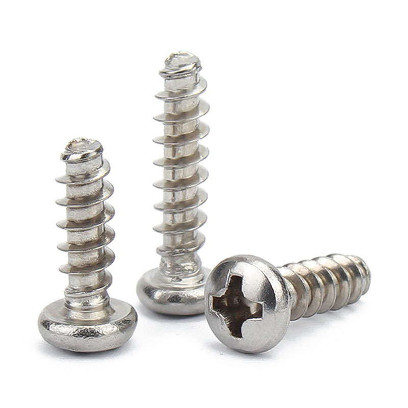 304 Stainless Steel Pan Head Cross Screw Round Head Flat Tail Self-Tapping Screw Cross Round Head Cut Tail Self-Tapping Screw Gb