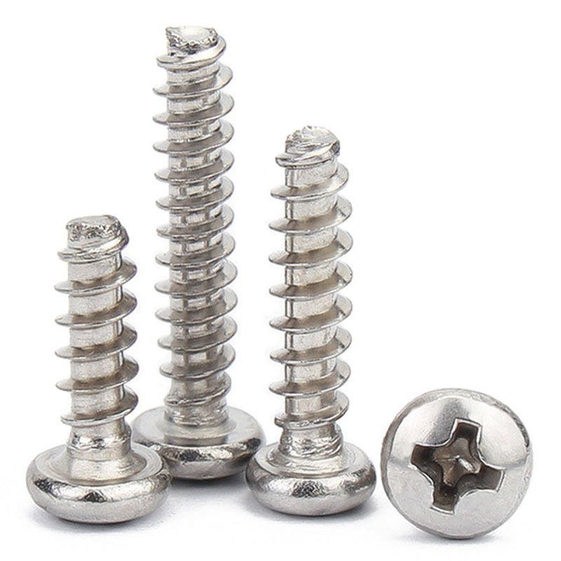 304 Stainless Steel Pan Head Cross Screw Round Head Flat Tail Self-Tapping Screw Cross Round Head Cut Tail Self-Tapping Screw Gb