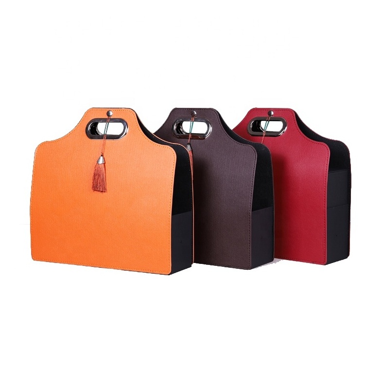 Double layers leather red 2 wine bottles red lafite wine tea moon cake box gift bag packing gift handbag boxes