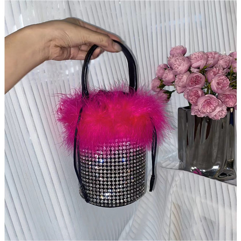 Luxury party elegant crystal hand bling evening bling diamond rhinestone bags women ladies fur purses and handbags