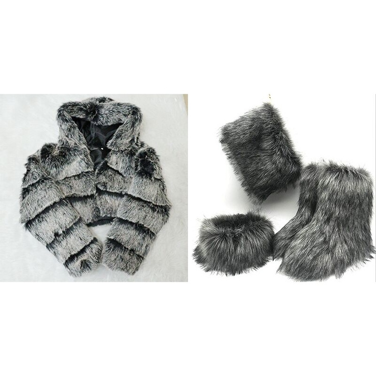 High Quality Winter Snow Faux Fur Boots and Headbands Set