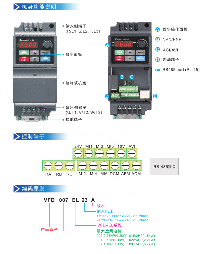 Delta Inverter VFD002EL21A VFD004EL21AEL VFD007EL21Aseries 0.75KW 1.5KW 2.2KW 220V/380V Industrial control BOM service list