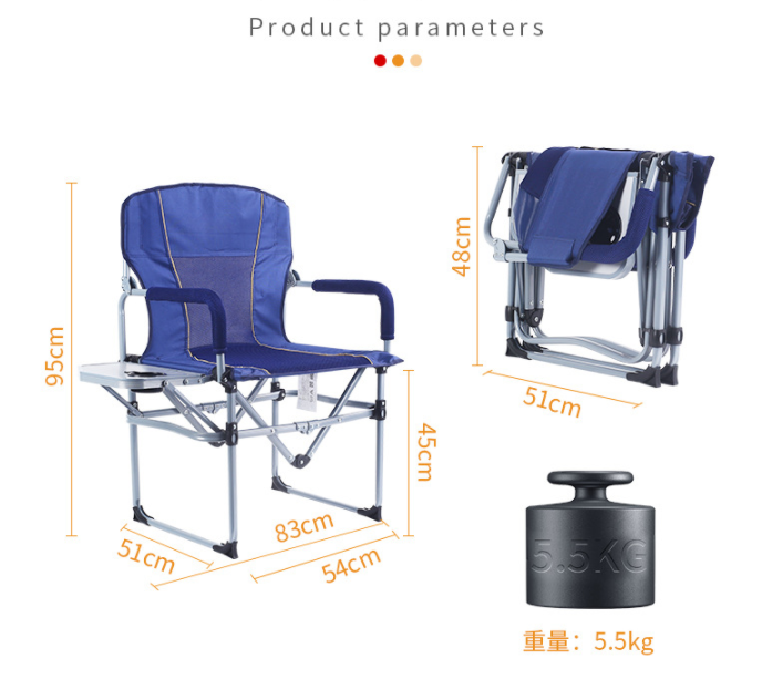 High quality Customized Outdoor Relax Steel Portable Lawn chair Director Chair Folding Camping Chair With Side Table