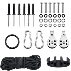 Kayak Canoe Anchor Trolley Kit with 30FT Ropes/Pad Eyes/Pulley/Round Nylon Ring and Accessories for Kayak Canoe Boat