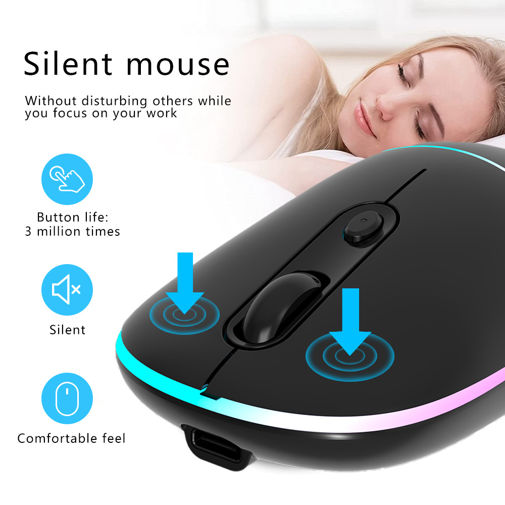 Hot Sale And High Quality Durable Sensitive Finger Rest Ergonomic 2.4G+Bluetooth wireless mouse office RGB rechargeable mouse