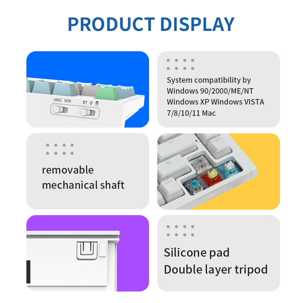 mechanical keyboard 60% Wireless gaming RGB hot-swappable PBT Casket gasket Silicone pad soundproof removable mechanical shaft