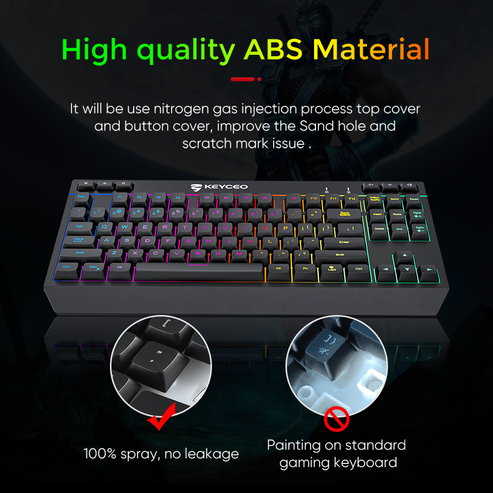 Silence keyboard Gaming Double painting keycaps RGB and Rainbow backlit 6PCS Separate multimedia keys computer keyboard gamer