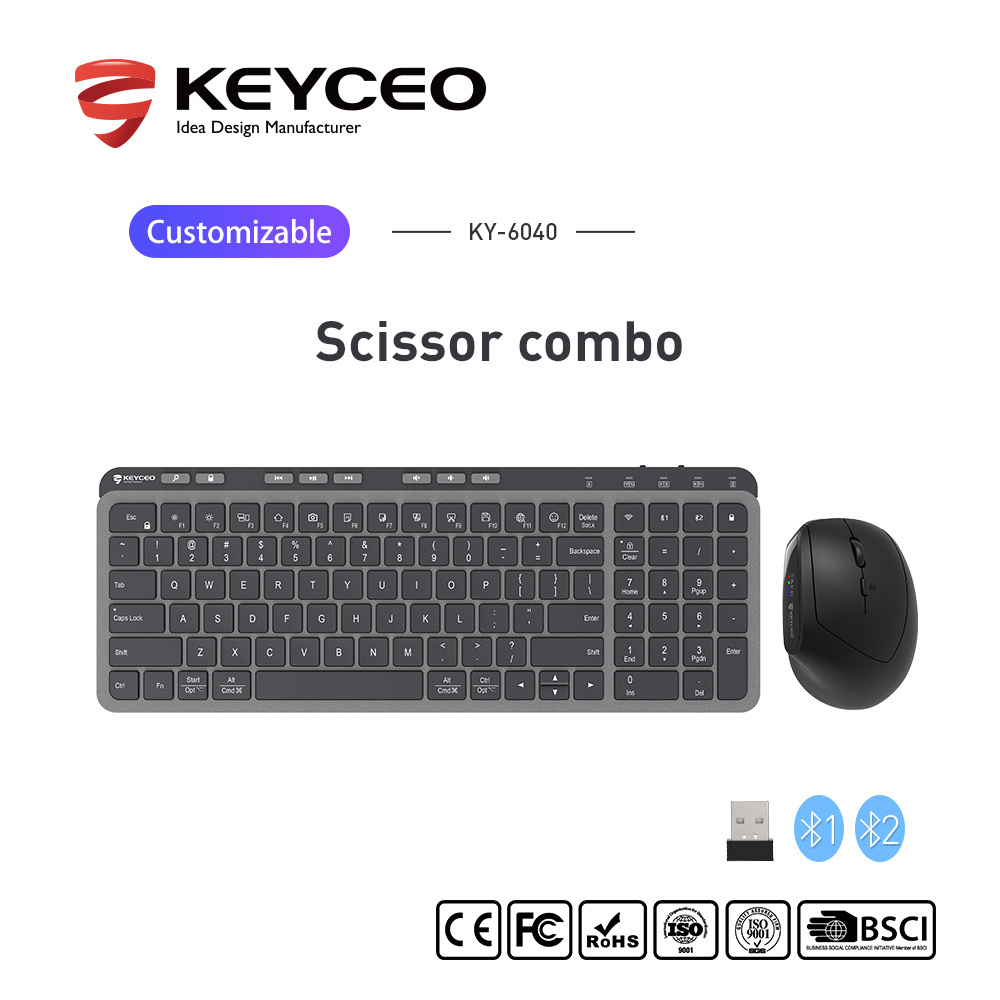 2.4G+Bluetooth Wireless Keyboard and Mouse set Ergonomic Keyboard Backlit  Keyboard Comb for Laptop Computer