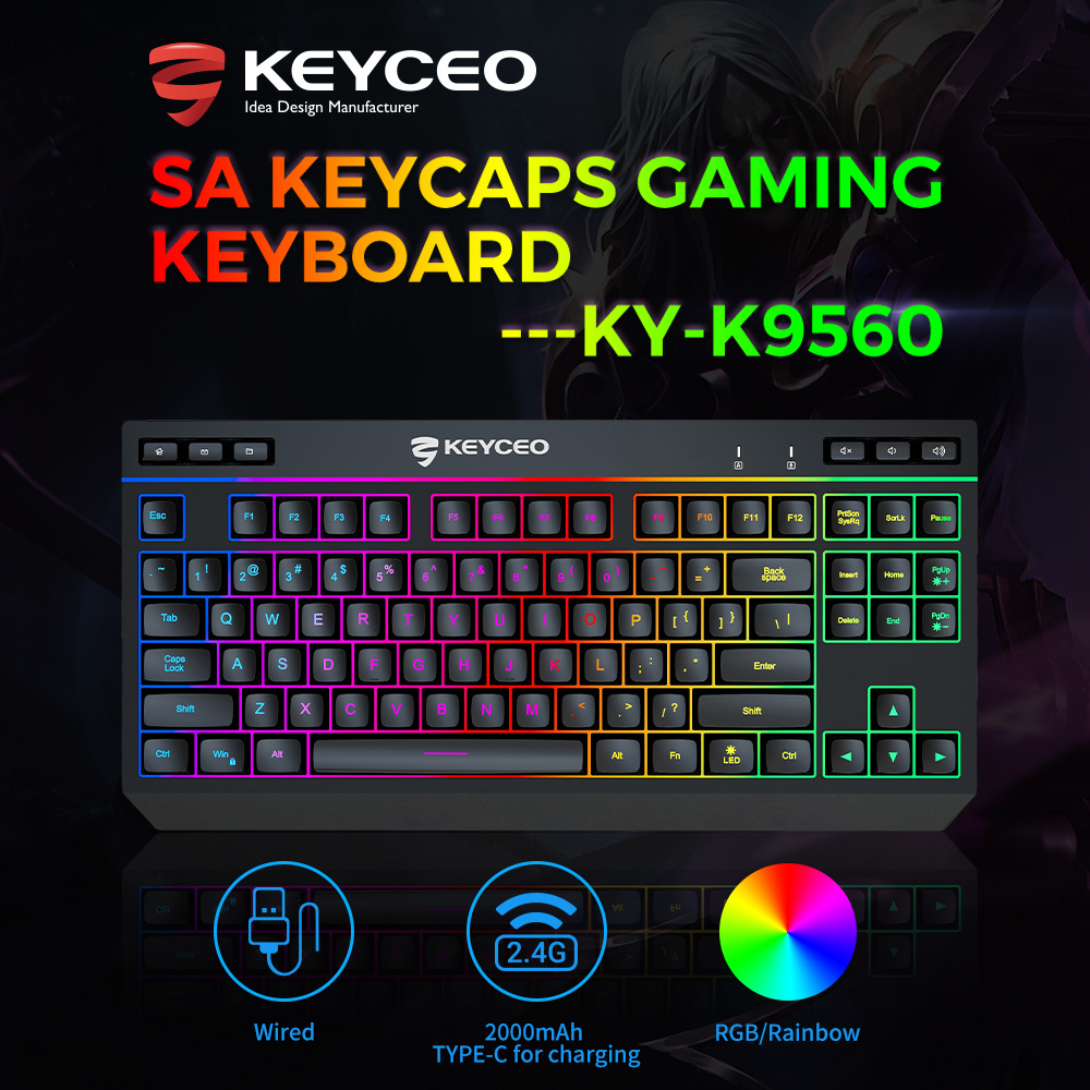 Silence keyboard Gaming Double painting keycaps RGB and Rainbow backlit 6PCS Separate multimedia keys computer keyboard gamer