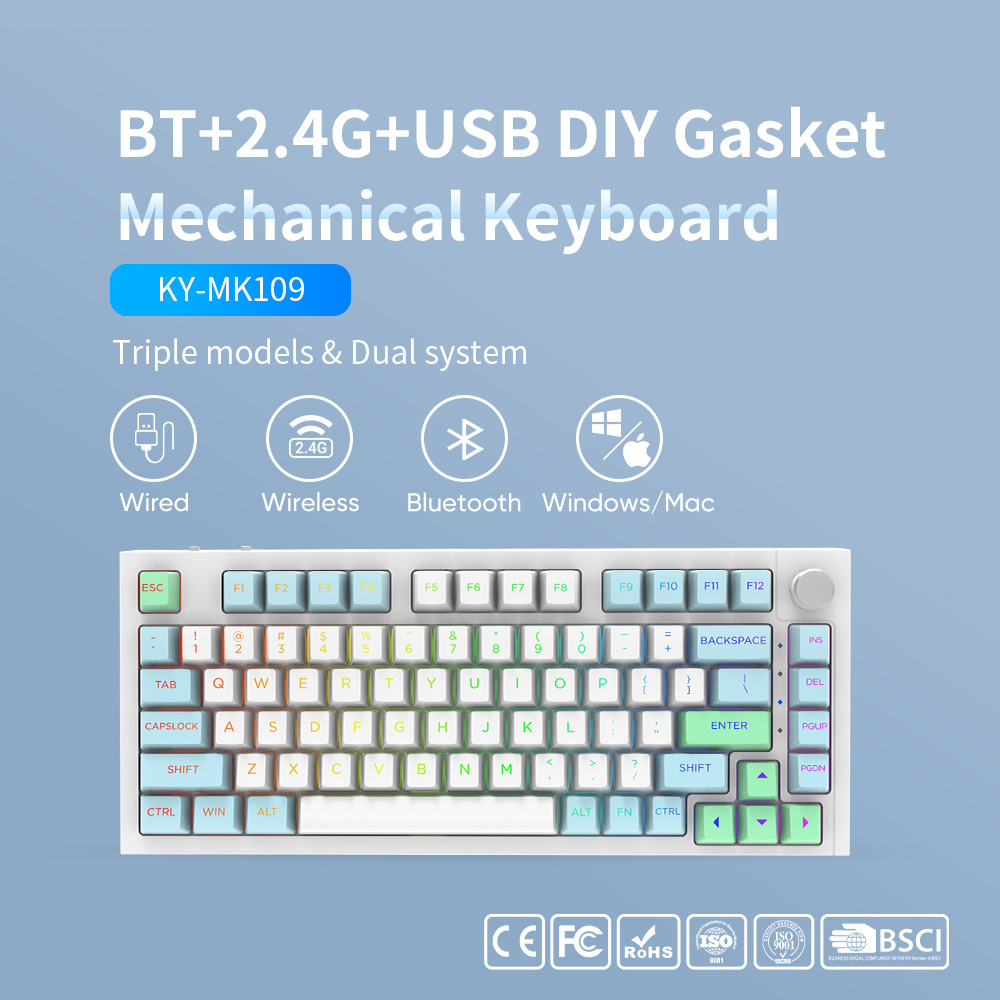 mechanical keyboard 60% Wireless gaming RGB hot-swappable PBT Casket gasket Silicone pad soundproof removable mechanical shaft